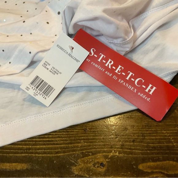 NWT Rebecca Malone White Tee with Blue and Green Floral Accents - Picture 7 of 8